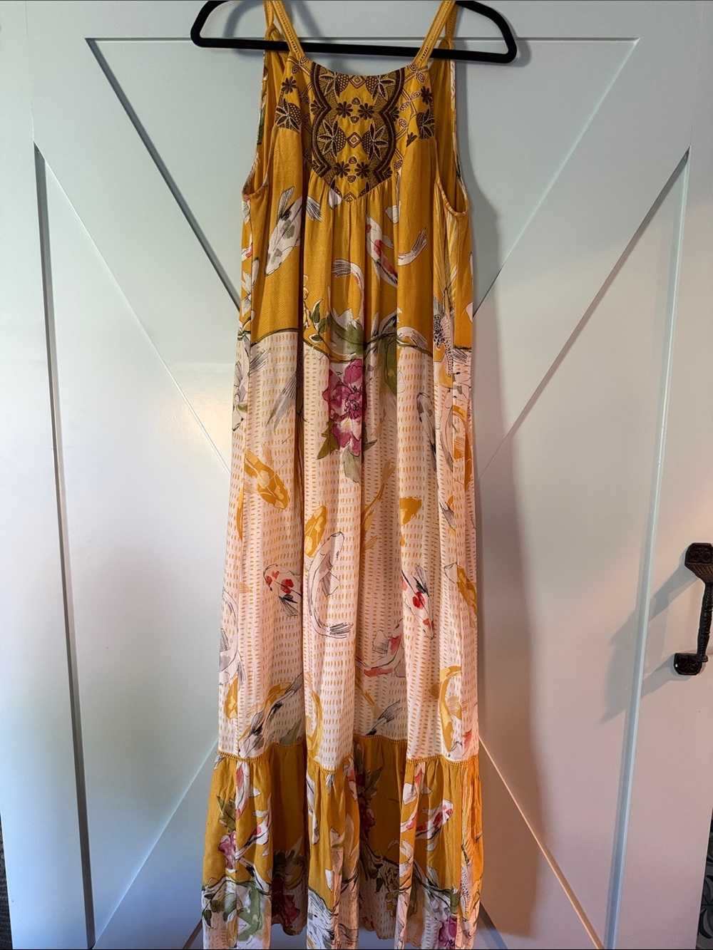 Anthropology Boho Floral Mustard Maxi Dress - Sleeveless Summer Dress